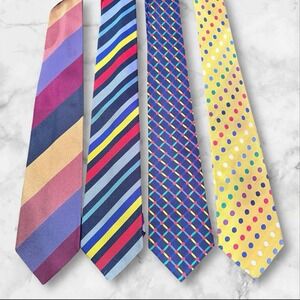 Lot of 4 Silk Neckties Bundle Bullock & Jones Stripe, And Polkadot
